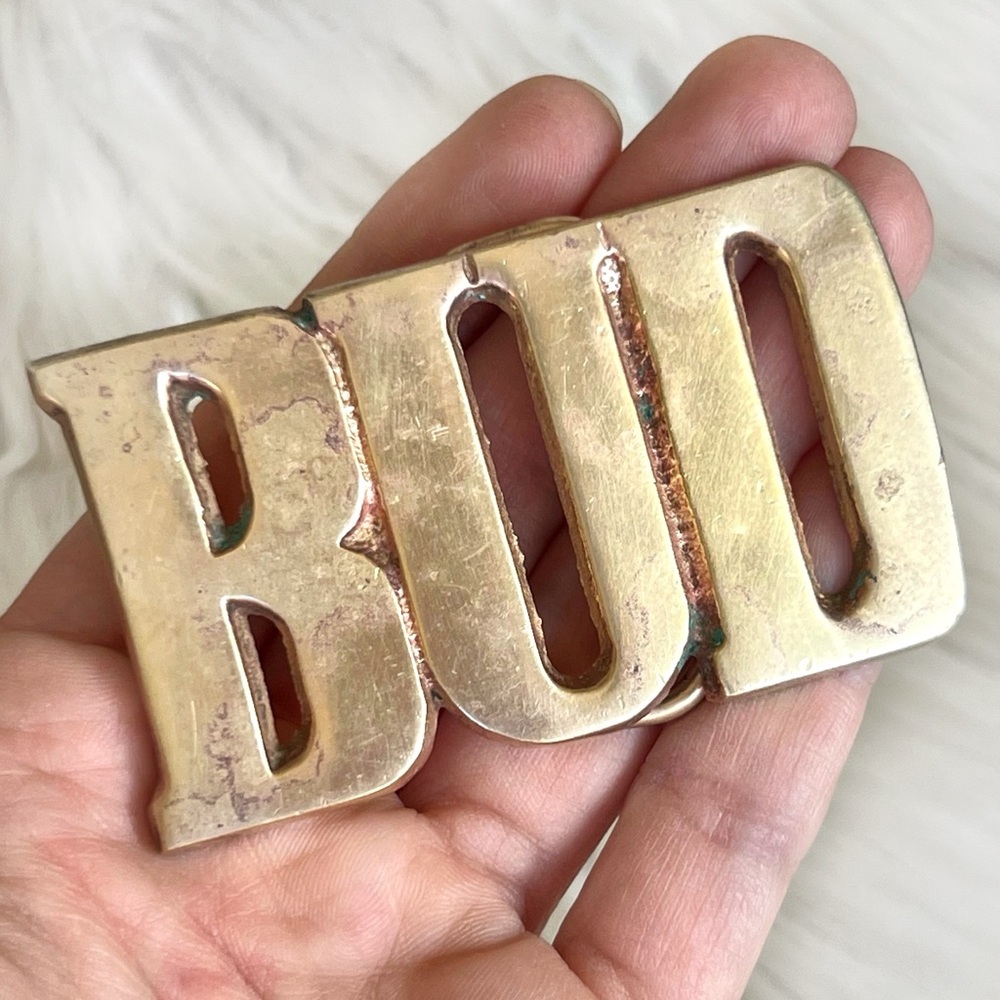 BUD Vintage Brass 1970s Name Belt Buckle Western Unisex Buddy